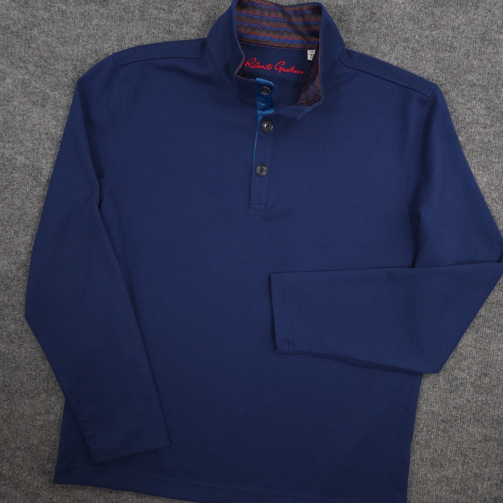 Robert Graham Henley Sweater Mens XL Blue Classic Fit Pullover Polyester Preppy